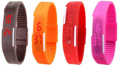 

NS18 Silicone Led Magnet Band Watch Combo of 4 Brown, Orange, Red And Pink Watch - For Couple