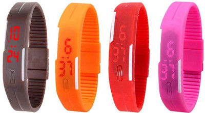 NS18 Silicone Led Magnet Band Watch Combo of 4 Brown, Orange, Red And Pink Digital Watch  - For Couple   Watches  (NS18)