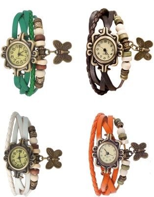 NS18 Vintage Butterfly Rakhi Combo of 4 Green, White, Brown And Orange Analog Watch  - For Women   Watches  (NS18)