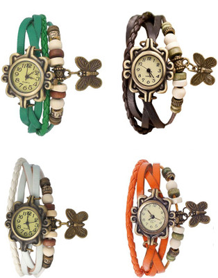 NS18 Vintage Butterfly Rakhi Combo of 4 Green, White, Brown And Orange Analog Watch  - For Women   Watches  (NS18)