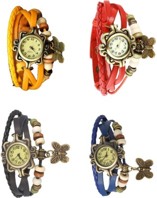 NS18 Vintage Butterfly Rakhi Combo of 4 Yellow, Black, Red And Blue Analog Watch  - For Women   Watches  (NS18)