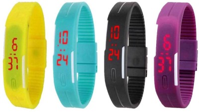 NS18 Silicone Led Magnet Band Watch Combo of 4 Yellow, Sky Blue, Black And Purple Digital Watch  - For Couple   Watches  (NS18)
