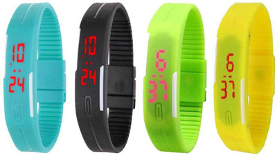 NS18 Silicone Led Magnet Band Combo of 4 Sky Blue, Black, Green And Yellow Watch - For Boys & Girls