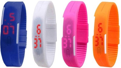 NS18 Silicone Led Magnet Band Combo of 4 Blue, White, Pink And Orange Digital Watch  - For Boys & Girls   Watches  (NS18)