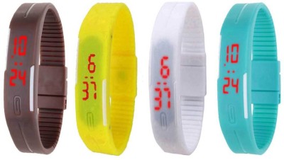 NS18 Silicone Led Magnet Band Watch Combo of 4 Brown, Yellow, White And Sky Blue Digital Watch  - For Couple   Watches  (NS18)