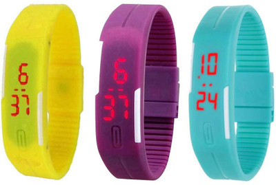 

Kissu Led Band Watch Combo of 3 Yellow, Purple And Sky Blue Watch - For Couple