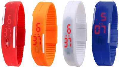 NS18 Silicone Led Magnet Band Combo of 4 Red, Orange, White And Blue Digital Watch  - For Boys & Girls   Watches  (NS18)