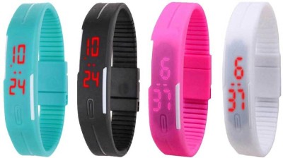 NS18 Silicone Led Magnet Band Combo of 4 Sky Blue, Black, Pink And White Digital Watch  - For Boys & Girls   Watches  (NS18)