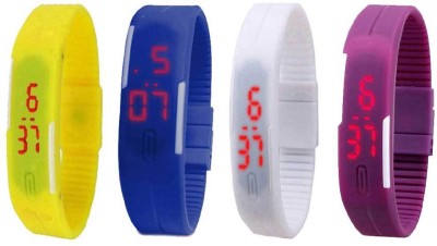 NS18 Silicone Led Magnet Band Watch Combo of 4 Yellow, Blue, White And Purple Digital Watch  - For Couple   Watches  (NS18)
