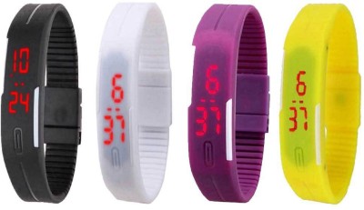 NS18 Silicone Led Magnet Band Combo of 4 Black, White, Purple And Yellow Digital Watch  - For Boys & Girls   Watches  (NS18)