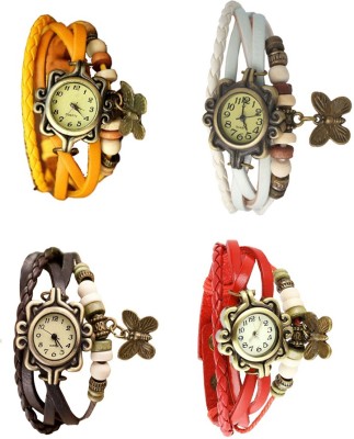 NS18 Vintage Butterfly Rakhi Combo of 4 Yellow, Brown, White And Red Analog Watch  - For Women   Watches  (NS18)