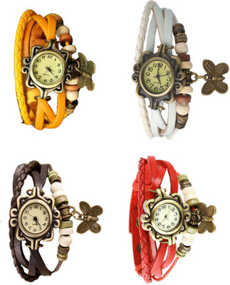 

NS18 Vintage Butterfly Rakhi Combo of 4 Yellow, Brown, White And Red Watch - For Women