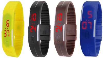 NS18 Silicone Led Magnet Band Combo of 4 Yellow, Black, Brown And Blue Digital Watch  - For Boys & Girls   Watches  (NS18)