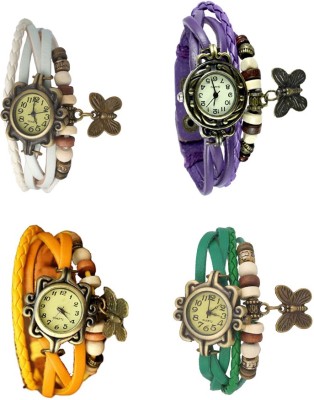 NS18 Vintage Butterfly Rakhi Combo of 4 White, Yellow, Purple And Green Analog Watch  - For Women   Watches  (NS18)