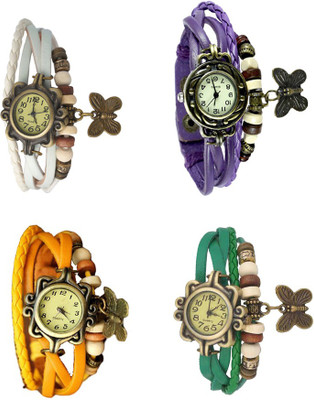 

Kissu Vintage Rakhi Combo of 4 White, Yellow, Purple And Green Watch - For Women