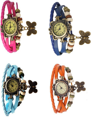 

NS18 Vintage Butterfly Rakhi Combo of 4 Pink, Sky Blue, Blue And Orange Watch - For Women