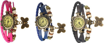

Kissu Vintage Rakhi Watch Combo of 3 Pink, Blue And Black Watch - For Women