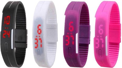 NS18 Silicone Led Magnet Band Watch Combo of 4 Black, White, Purple And Pink Digital Watch  - For Couple   Watches  (NS18)