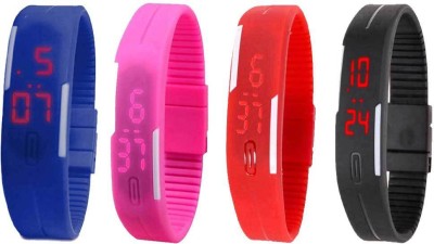 NS18 Silicone Led Magnet Band Combo of 4 Blue, Pink, Red And Black Digital Watch  - For Boys & Girls   Watches  (NS18)