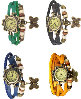 

Kissu Vintage Rakhi Combo of 4 Green, Blue, Black And Yellow Watch - For Women
