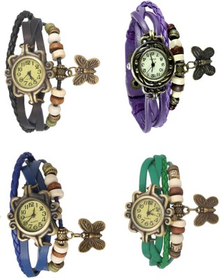 NS18 Vintage Butterfly Rakhi Combo of 4 Black, Blue, Purple And Green Analog Watch  - For Women   Watches  (NS18)