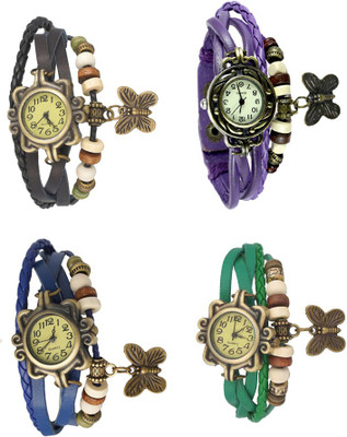 

NS18 Vintage Butterfly Rakhi Combo of 4 Black, Blue, Purple And Green Watch - For Women