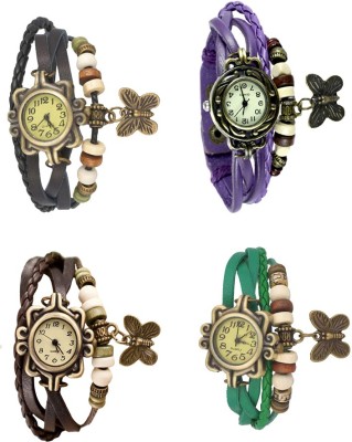 NS18 Vintage Butterfly Rakhi Combo of 4 Black, Brown, Purple And Green Analog Watch  - For Women   Watches  (NS18)