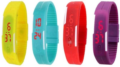 NS18 Silicone Led Magnet Band Watch Combo of 4 Yellow, Sky Blue, Red And Purple Digital Watch  - For Couple   Watches  (NS18)