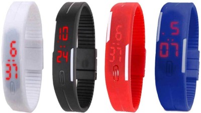 NS18 Silicone Led Magnet Band Combo of 4 White, Black, Red And Blue Digital Watch  - For Boys & Girls   Watches  (NS18)