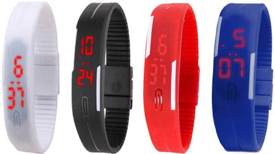 

NS18 Silicone Led Magnet Band Combo of 4 White, Black, Red And Blue Watch - For Boys & Girls
