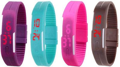 

Kissu Led Magnet Band Combo of 4 Purple, Sky Blue, Pink And Brown Watch - For Men & Women