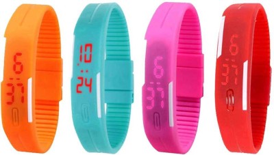 NS18 Silicone Led Magnet Band Watch Combo of 4 Orange, Sky Blue, Pink And Red Digital Watch  - For Couple   Watches  (NS18)
