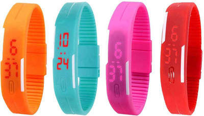 NS18 Silicone Led Magnet Band Watch Combo of 4 Orange, Sky Blue, Pink And Red Digital Watch  - For Couple   Watches  (NS18)