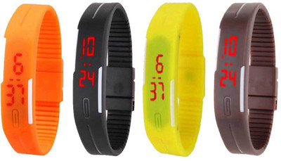 NS18 Silicone Led Magnet Band Combo of 4 Orange, Black, Yellow And Brown Digital Watch  - For Boys & Girls   Watches  (NS18)