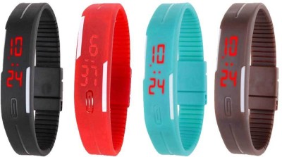 NS18 Silicone Led Magnet Band Combo of 4 Black, Red, Sky Blue And Brown Digital Watch  - For Boys & Girls   Watches  (NS18)