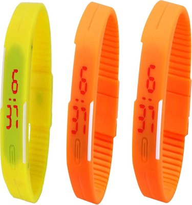 Y&D Combo of Led Band Yellow + Orange + Orange Watch  - For Couple   Watches  (Y&D)