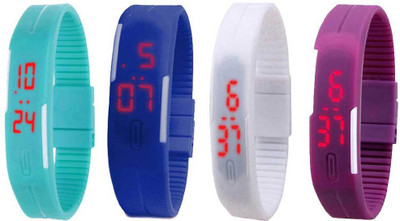 

Kissu Led Magnet Band Combo of 4 Sky Blue, Blue, White And Purple Watch - For Men & Women