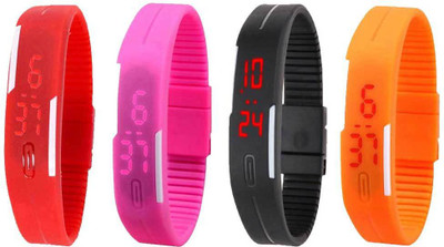 

Kissu Led Magnet Band Combo of 4 Red, Pink, Black And Orange Watch - For Men & Women