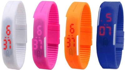 NS18 Silicone Led Magnet Band Combo of 4 White, Pink, Orange And Blue Digital Watch  - For Boys & Girls   Watches  (NS18)