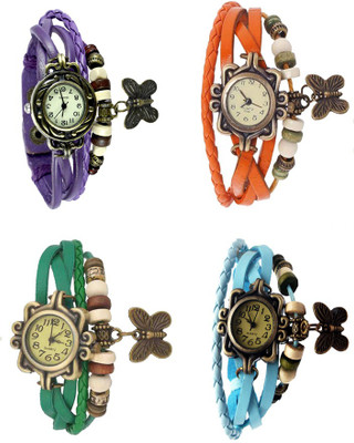 

NS18 Vintage Butterfly Rakhi Combo of 4 Purple, Green, Orange And Sky Blue Watch - For Women