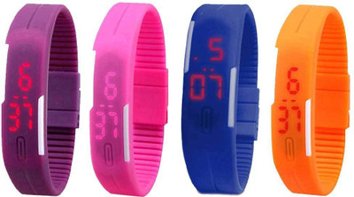View NS18 Silicone Led Magnet Band Combo of 4 Purple, Pink, Blue And Orange Digital Watch  - For Boys & Girls Wrist Watches Price Online(NS18)
