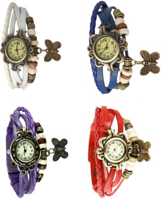NS18 Vintage Butterfly Rakhi Combo of 4 White, Purple, Blue And Red Analog Watch  - For Women   Watches  (NS18)