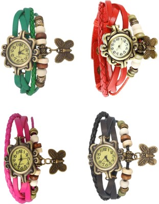 NS18 Vintage Butterfly Rakhi Combo of 4 Green, Pink, Red And Black Analog Watch  - For Women   Watches  (NS18)
