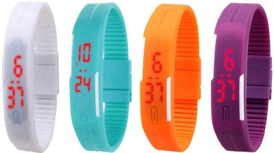 NS18 Silicone Led Magnet Band Watch Combo of 4 White, Sky Blue, Orange And Purple Digital Watch  - For Couple   Watches  (NS18)