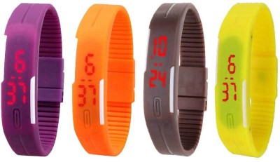 NS18 Silicone Led Magnet Band Combo of 4 Purple, Orange, Brown And Yellow Digital Watch  - For Boys & Girls   Watches  (NS18)