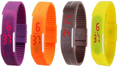 

NS18 Silicone Led Magnet Band Combo of 4 Purple, Orange, Brown And Yellow Watch - For Boys & Girls