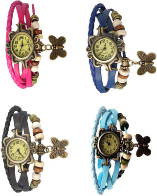 

Kissu Vintage Rakhi Combo of 4 Pink, Black, Blue And Sky Blue Watch - For Women