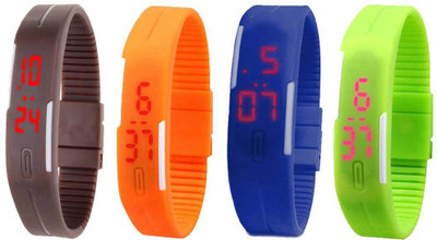 

NS18 Silicone Led Magnet Band Combo of 4 Brown, Orange, Blue And Green Watch - For Boys & Girls
