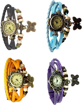 

Kissu Vintage Rakhi Combo of 4 Black, Yellow, Sky Blue And Purple Watch - For Women