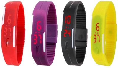 NS18 Silicone Led Magnet Band Combo of 4 Red, Purple, Black And Yellow Digital Watch  - For Boys & Girls   Watches  (NS18)